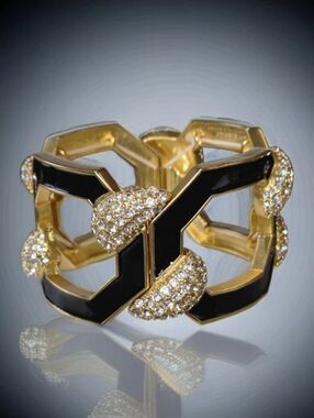 18k Gold Plated High-end Luxury Onyx Enamel Zircon Crystal Huge Evening Bracelet